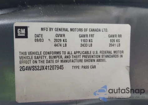 2004 Buick Century from USA, damaged, VIN 2G4WS52JX41207945